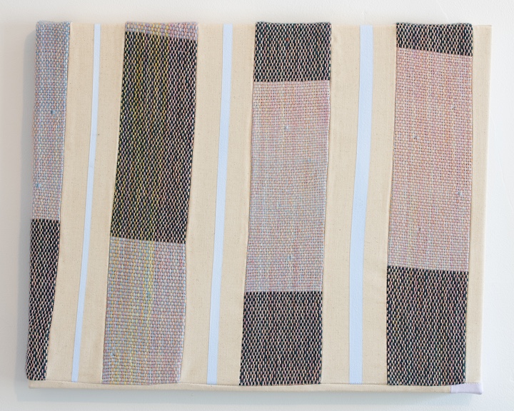 The Evening Blue, 2025. Acrylic on canvas and handwoven textiles, 16 x 20 in. 