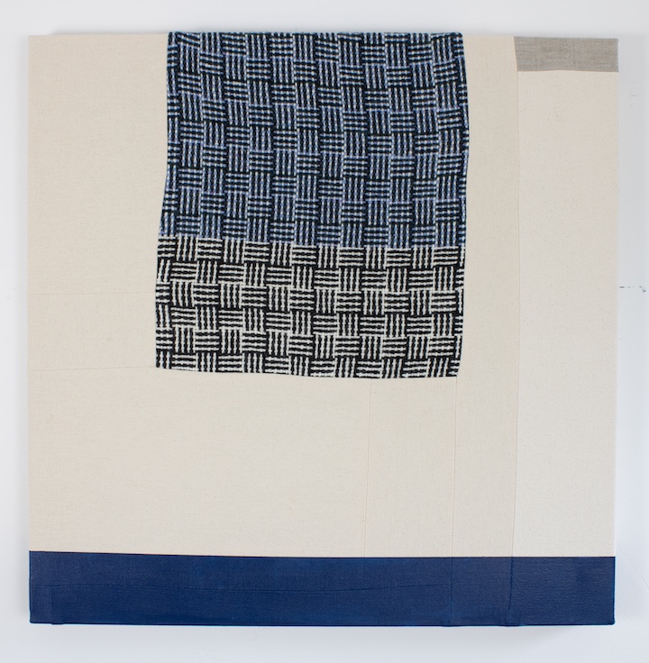 Moonlight, 2025. Acrylic on canvas, linen and handwoven textiles, 24 x 24 in. 
