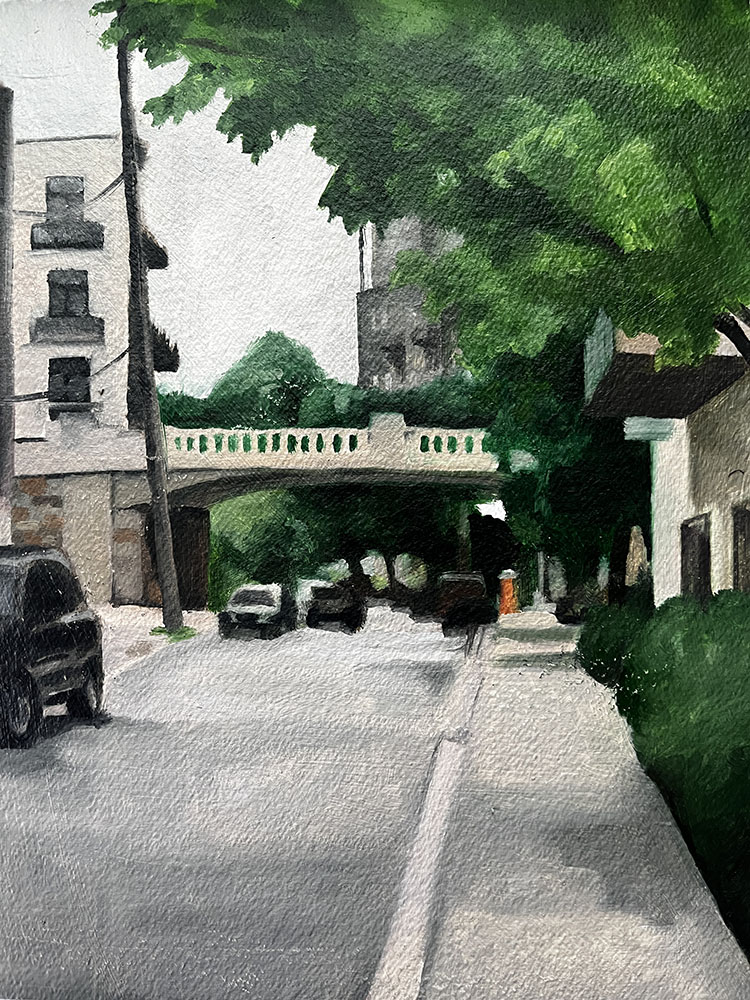 Commerce Avenue Bridge (study), 10x8, oil on paper, 2025