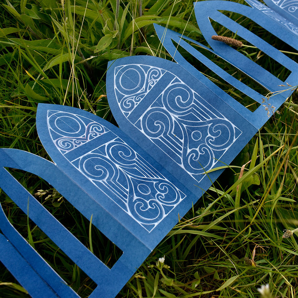 Book of Portals. Colored pencil on cyanotypes, made during a study abroad at the Burren College of Art in Ireland. 2025.