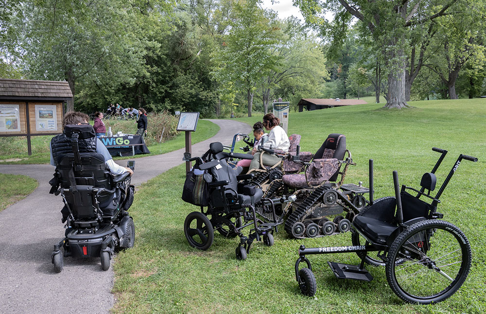 A variety of adaptive equipment was available for visitors to try.