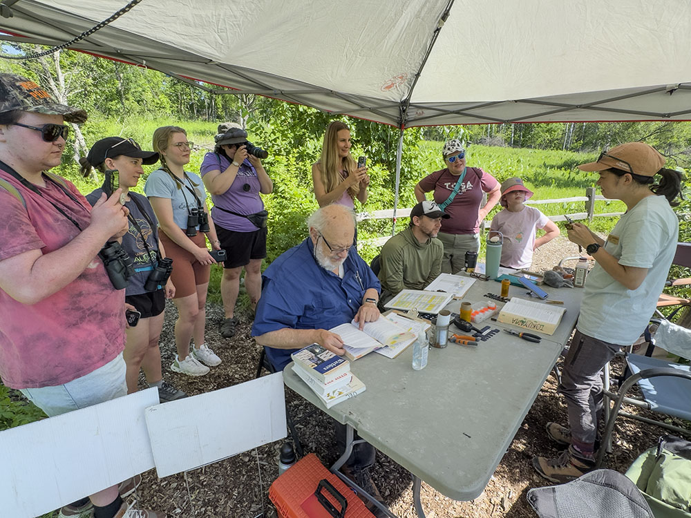 A well-attended bird banding demonstration.