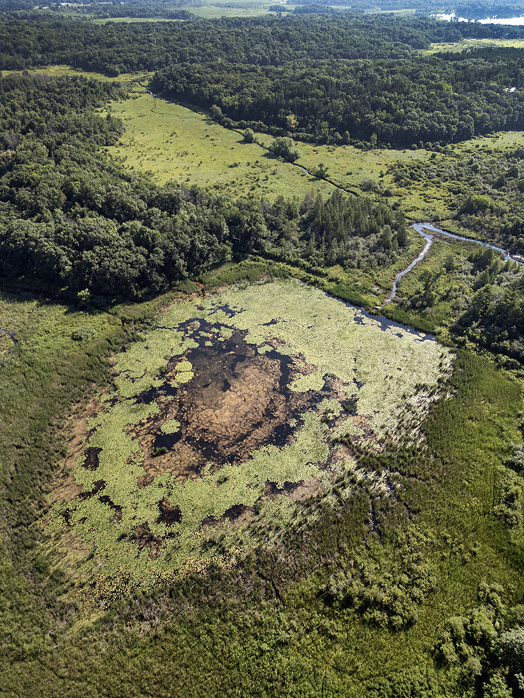 Crooked Creek Preserve, one of The Nature Conservancy properties. This preserve, with kettle lakes and oak savanna, protects a major portion of the headwaters of the watershed. A small parking lot provides access to a hiking trail.