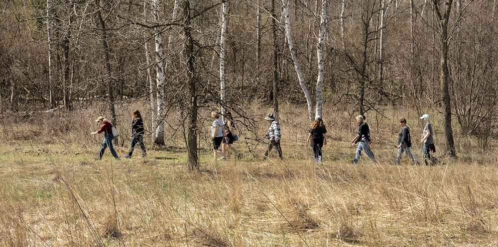 Naturalist Mary Holleback leads a group on a Stroll with a Naturalist tour