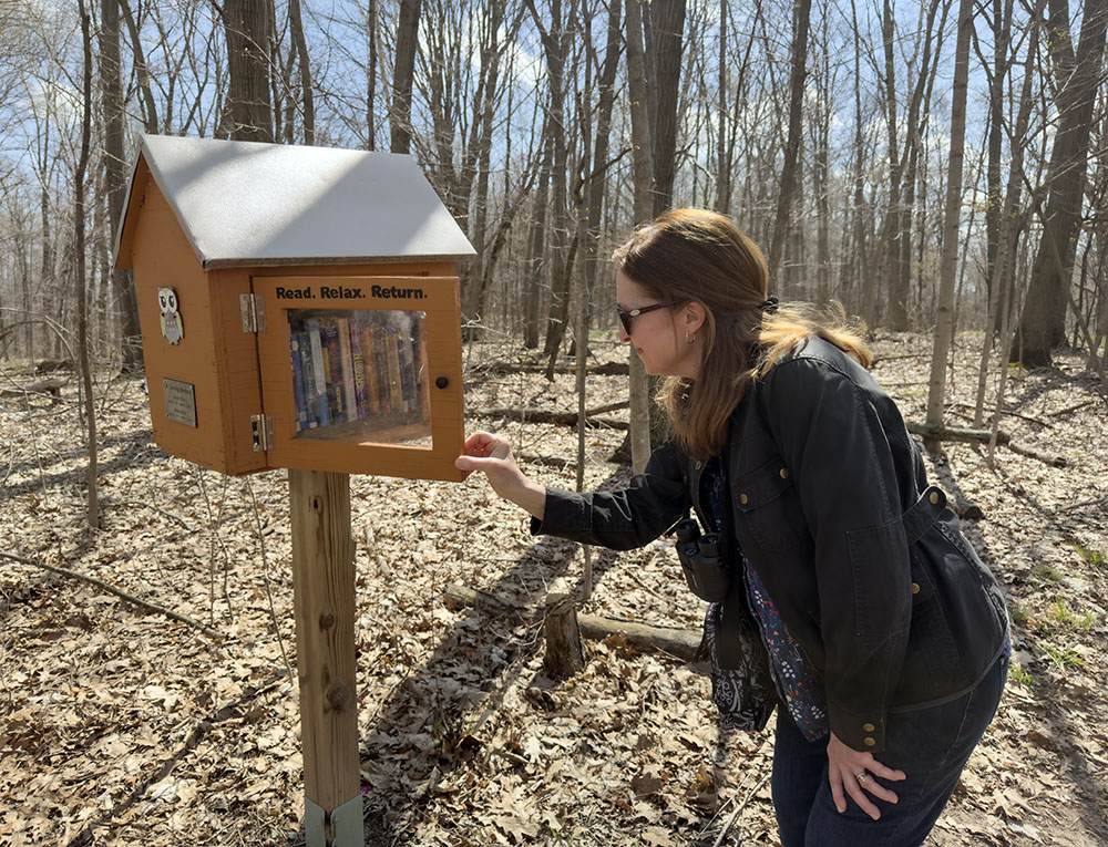 A Little Free Library has been place out in the forest near Vernal Pond on a trail evocatively named Lost Lois Lane. 