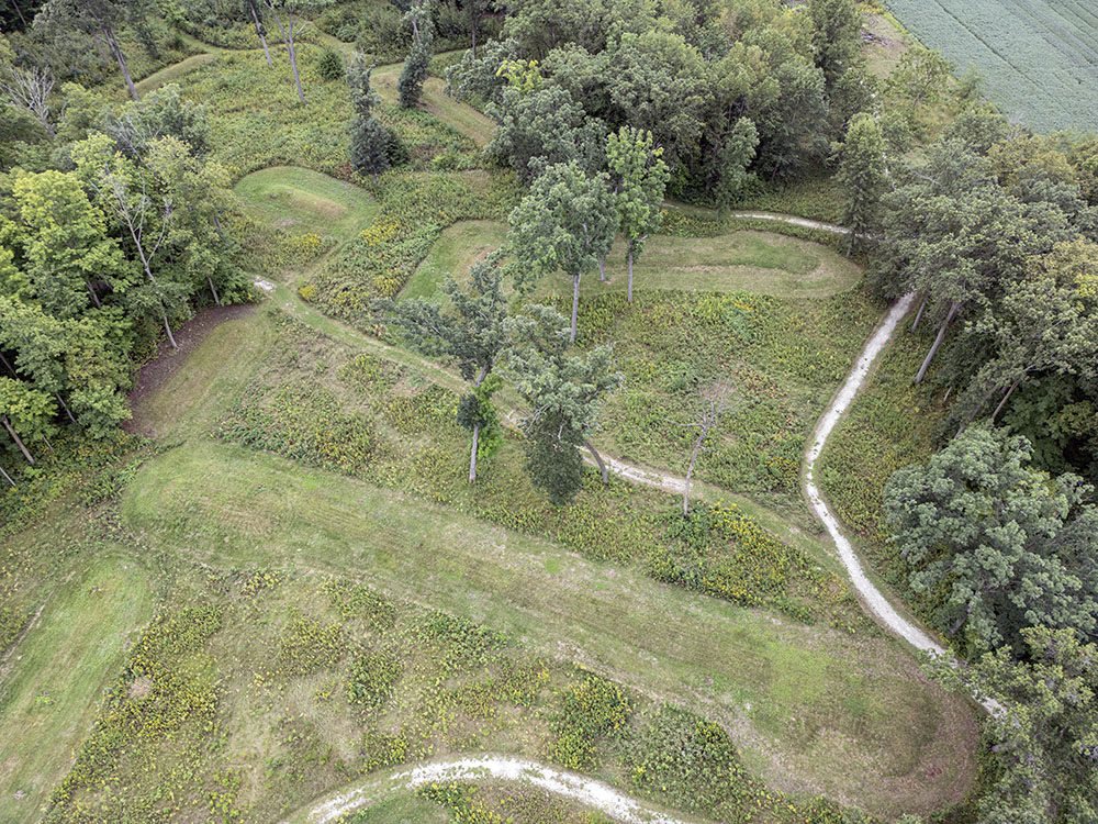 32-acre Lizard Mound State Park near West Bend is not large, but it is one of the most well-preserved Native American effigy mound sites in the nation. A level, crushed gravel trail winds around and past many of the 28 mounds in the park.