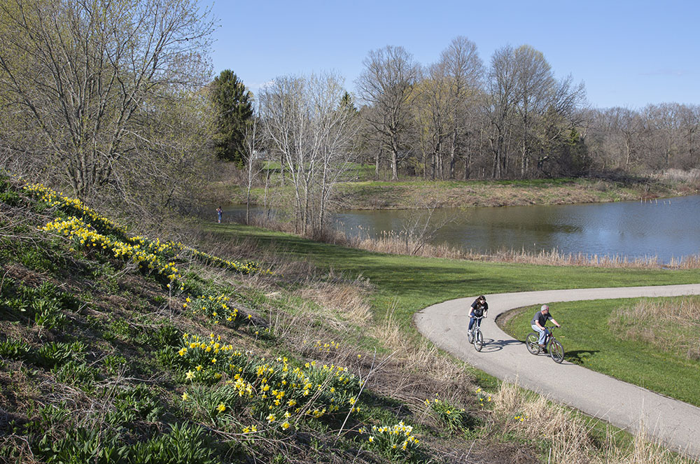 The north half of 102-acre Sam Poerio Park in Kenosha, called Poerio Park Nature Center, has accessible parking spaces in its lot and a mile-long accessible looping trail.