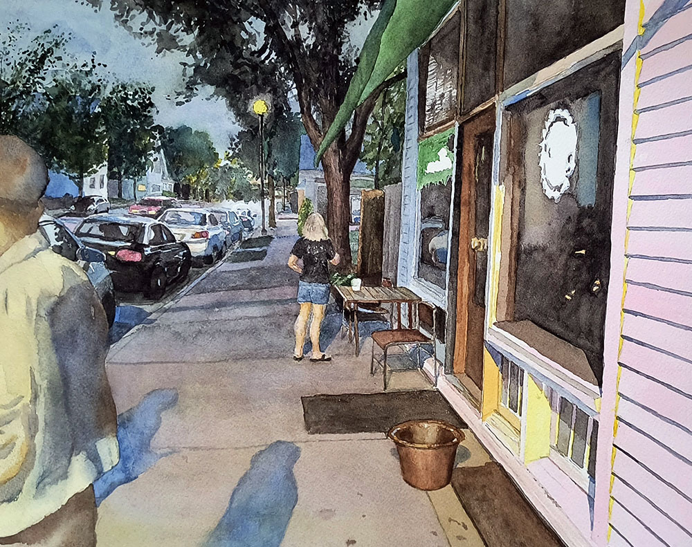 Outside the Uptowner. Watercolor
