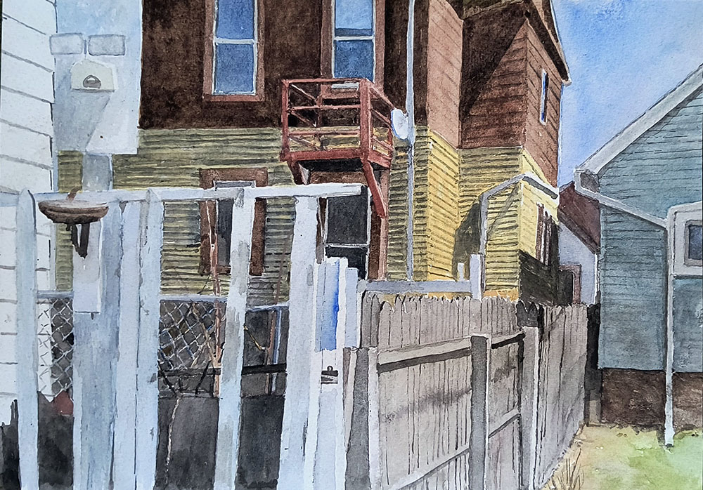 House with Fence. Watercolor