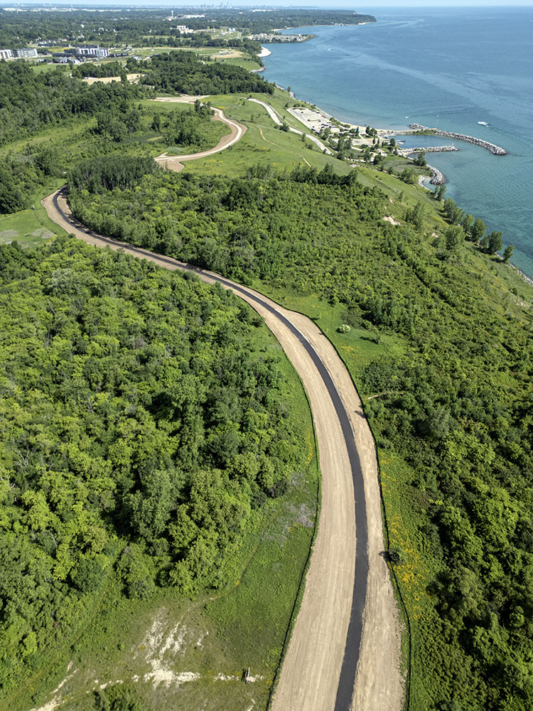 This aerial view from the south shows nearly the entire route of the new trail in Bender Park.