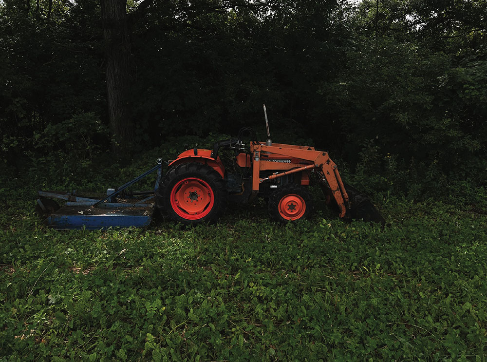 Decorah - restoration gesture :: tools (tractor and brushcutter) ; 12"x9", 2026