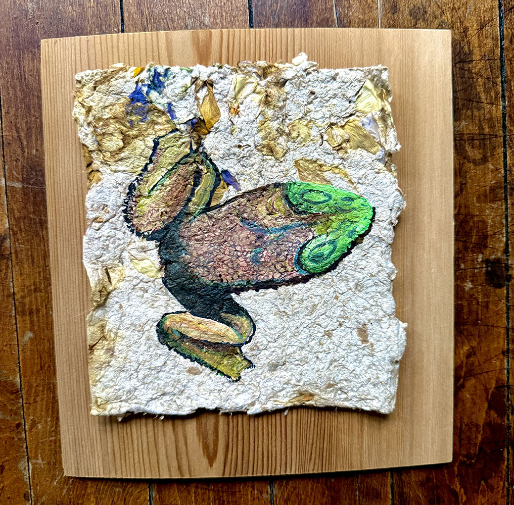 Frog in Progress, 2026, Mixed media on hand made paper