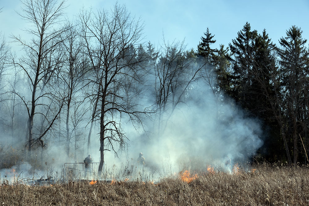 The break lines keep the fire from spreading into the surrounding woodlands.