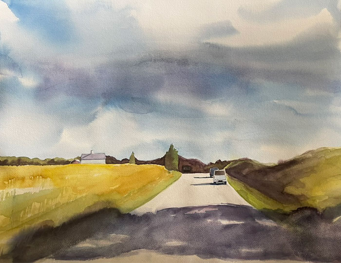 My Road Home, watercolor, 2024, 22 x 24